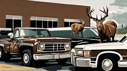 mobster styled deer family take charge at the moving truck company corporate complex using Human like Mafia tactics brute force