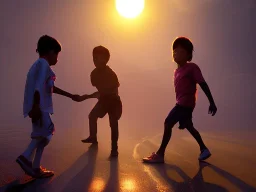 children playing on the Indian street capture them against the sun and make an art silhouette, hyper details, real sharp, 8k