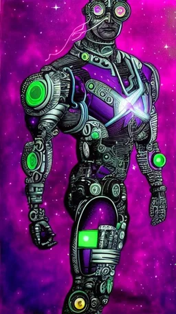 cyborg man, super ,nion ,purple, extremely beautiful art, cosmic, highly creative, rich colors, amazing details