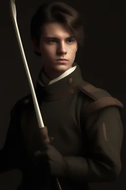 european brown hair young adult royal guard swordsman with rapier dieselpunk