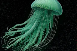 A mint colored Jellyfish painted by MC Escher