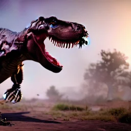 t-rex reconstruction, dinosaur, photo realistic, feathers, beautiful, attractive, carnivore, deep colours, 8k resolution, dynamic lighting, ultra hyperdetailed, intricately detailed, Unreal Engine 5