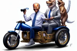 true-to-life pencil and color marker portrait of realistic joe biden riding a tricycle, with an extra set of carrying wheels and rollcage for safety, by kim jung gi