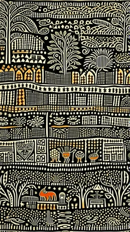 bioarchitecture in style of Warli painting