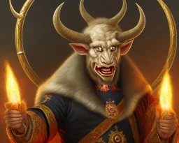 president Putin angry satan with horns fangs and tusk