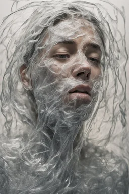 Capture the essence of anxiety through an art piece depicting a person's struggle with overwhelming pressures with a vacuumed plastic covering a person's face and he can't breath