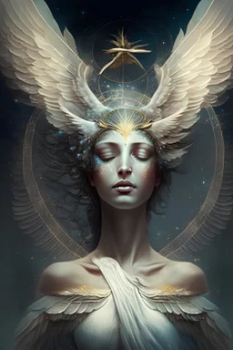 celestial woman with bird head angel wings