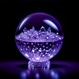 floating crystal ball, purple lighting, black background