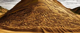 A brown mountain covered in sand designed in Mehndi design painted by Frank Lloyd Wright