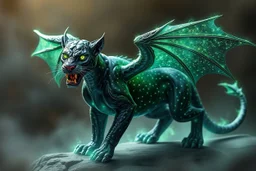 A panther with shimmering dragon scary ,cool wings