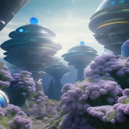 Spaceship landed on futuristic planet, sunny day. clear blue sky, cascade, flowers. Elegant. Extremely detailed. Award winning photography. Fantasy. 8k. Cinematic lighting. Photorealistic. Dynamic lighting. Imperial colors. Crisp quality. Unreal Engine. Colourful cinematic postprocessing. Pixar. VRay.