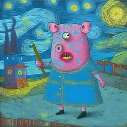 peppa pig as serial killer van gogh style