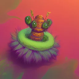 Fuzzy cute psychedelic caterpillar sitting on a forest floor mushroom, hyper realistic. psychedelic, baroque, photorealistic