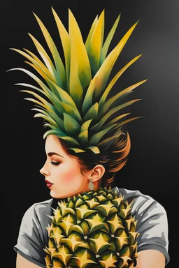 Pintura de Vicky Dávila coronada con una piña, arte de tinta, calidad ultra, 8k