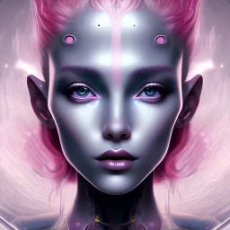 cosmic girl with a third eye in the middle of her forehead and pink hair, detailed, fractal