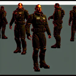 commander, middle aged, military, sci fi, ps2 graphic, full body, t pose, 3d, render,