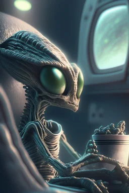 Alien watching a movie ,highly detailed, artstation, sharp focus,4k