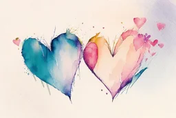Abstract watercolour hearts with sketchy pencil outlines