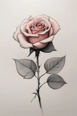 Minimalist ink color pencil and charcoal drawing of rose