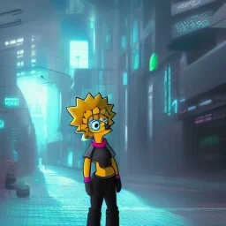 Lisa Simpson cyberpunk unreal engine character very detailed cinematic view