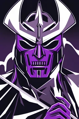 masterpiece, best quality, MF DOOM striking a pose, horror villain, simple logo background, in the style of japanese manga, duotone, professional quality drawing, ultra detailed, joyful lightning, only two colors purple and white with some shades, half body shot