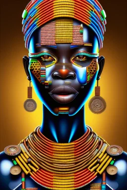 african portrait with rusted varied clocks on face in Kente, rust, scaffolding, ghana colours, cyberpunk, high detail