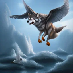 Wolf riding a flying goose