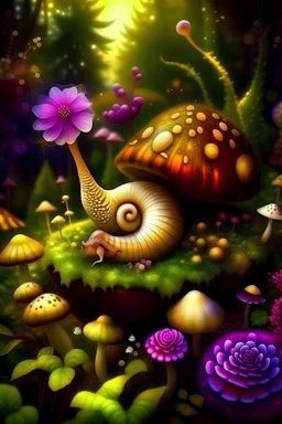 snail in a magic mystical fairy garden