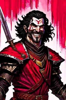 Strahd von Zarovich smiling, holding a bloodied sword