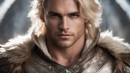 Photoreal extreme close-up of huge winged handsome muscular godlike blond Aasimar druid with angelic features in warm padded druid tunic as Chris Pine floating in space, forgotten realms fantasy style by lee jeffries, otherworldly creature, in the style of fantasy movies, shot on Hasselblad h6d-400c, zeiss prime lens, bokeh like f/0.8, tilt-shift lens, 8k, high detail, smooth render, unreal engine 5, cinema 4d, HDR, dust effect, vivid colors