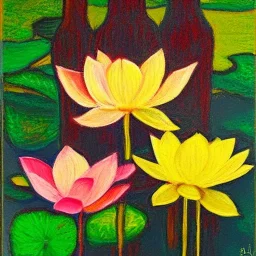 painting botle lotus, backlit, pastel, vangoh