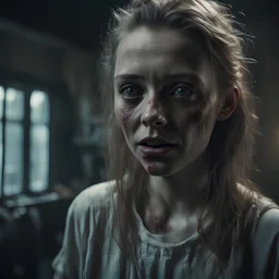 Young women around 25 years in a horrorscene ultra realistic, high quality 8K, horrifying, 8k, haunted place + cinematic shot + photo taken by ARRI, photo taken by sony, photo taken by canon, photo taken by nikon, photo taken by carl zeiss lenses + photo taken by hasselblad + incredibly detailed + micro - details, sharpen, details + professional lighting,photography lighting + 50mm, 80mm, 100mm + behance photography + unsplash + full of realism+ hyperrealistic + hyper detailed + ultrarealistic +