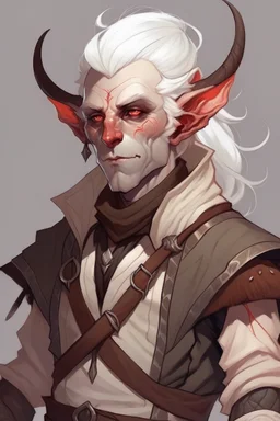 lowborn rogue male burnt tiefling white hair dnd