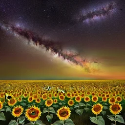 above a field of sunflowers the Milky Way curves in a summer sky digital art