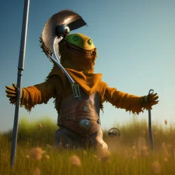 Scarecrow with scythe,Epic,unreal engine 5, 8k resolution, photorealistic, ultra detailed