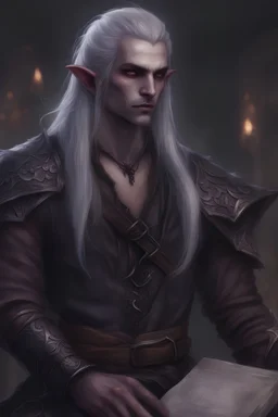 beautiful male dark elf distraught bard