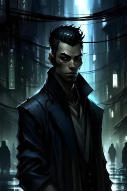 In the city of Blackheart, a new villain had emerged. His name was Jacob Kenji Kage, a young man with a dark past and an even darker future. His parents, renowned scientists, had been working on a top-secret project to create a new form of technology that would grant its user immense power. But the project was taken over by a villainous organization, who implanted the technology in Jacob's body without his knowledge. The technology, known as "Necro-tech," surrounded his body in a black armor