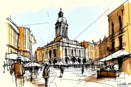 urban sketch of Nottingham marketplace