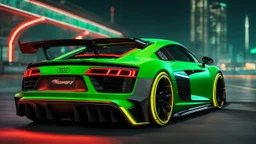 Audi R8 ultimate need for speed tuning Mansory Cyberpunk 2077 neon Style Rear View, Super Detailed, desktop wallpaper, 4K