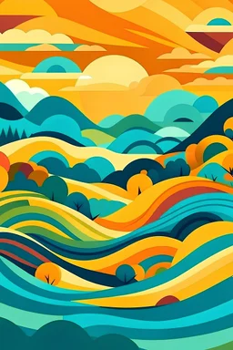 Abstract Landscape Create a t-shirt design using vector shapes to represent an abstract landscape. Think rolling vector hills, stylized suns, or wavy oceans.