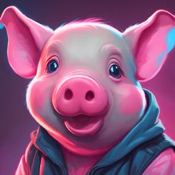 gta style piglet's face with the text "PROSIAK" and pink and neon blue colors