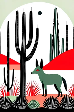 fox and saguaro in the style of scandygirl