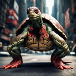 Fhoto full body, reality, Raw, animal turtle costum spiderman, digital art, with text "addie", intricate details, powerful composition, captivating, , trending on artstation, sharp focus, studio photo, intricate details, highly detailed, by addie_digi