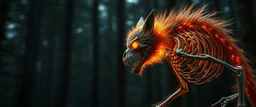 radiant Werewolf Skeleton with lotsa fluffy fur, motion blur background dark forest