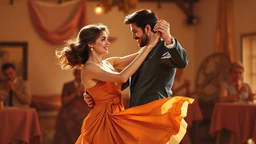 Man and woman in their thirties dancing swing, Art