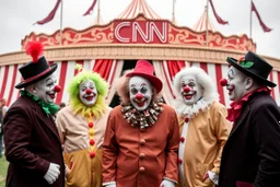 a group of clowns in front of the circus with a CNN logo