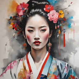 ultra detailed portrait painting of a Korean girl in traditional kimono, in Minjae Lee style, painted by Artur Bordalo