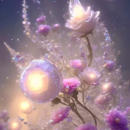 one big crystal subtle flower in a galactic ambiance with a beautiful fairy, transparent petals, delicate colors, in the foreground, full of details, smooth，soft light atmosphere, light effect，vaporwave colorful, concept art, smooth, extremely sharp detail, finely tuned detail, ultra high definition, 8 k, unreal engine 5, ultra sharp focus