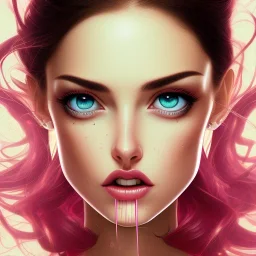 crystal clear blue eyes, and dark pink hair, dot eyebrows, woman, angry expression, pointy ears, long hair, sexy, young, beautiful