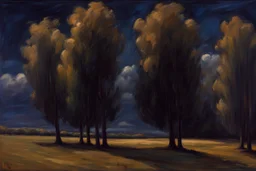 Trees, night, clouds, 2000's sci-fi movies influence, max liebermann impressionism painting